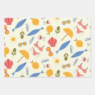 La Dolce Vita Italian Summer beach food pattern Wrapping Paper Sheets