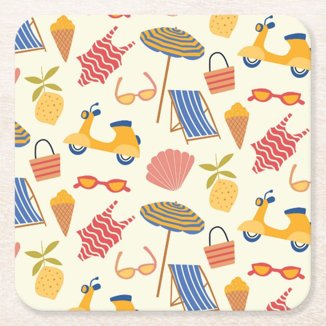 La dolce Vita Italian summer beach Pattern  Square Paper Coaster (Front)