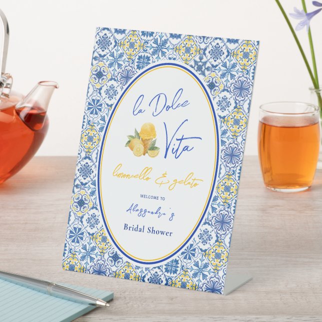 La Dolce Vita Italian Summer Bridal Shower Pedestal Sign (In SItu)