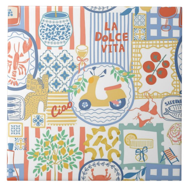 La Dolce Vita Italian Summer Lemons Mediterranean  Ceramic Tile (Front)