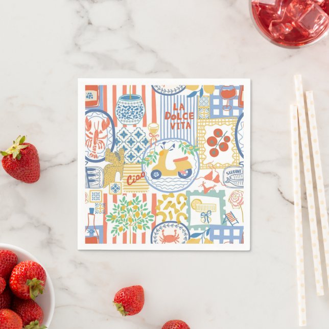 La Dolce Vita Italian Summer Lemons Mediterranean  Napkins (Insitu)