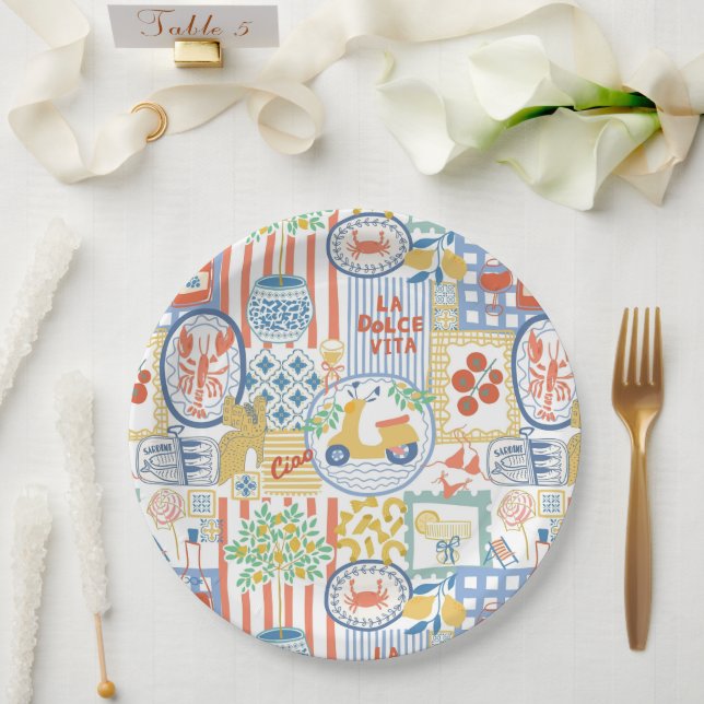 La Dolce Vita Italian Summer Lemons Mediterranean  Paper Plates (Wedding)