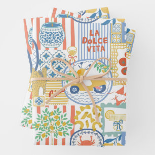 La Dolce Vita Italian Summer Lemons Mediterranean  Wrapping Paper Sheets
