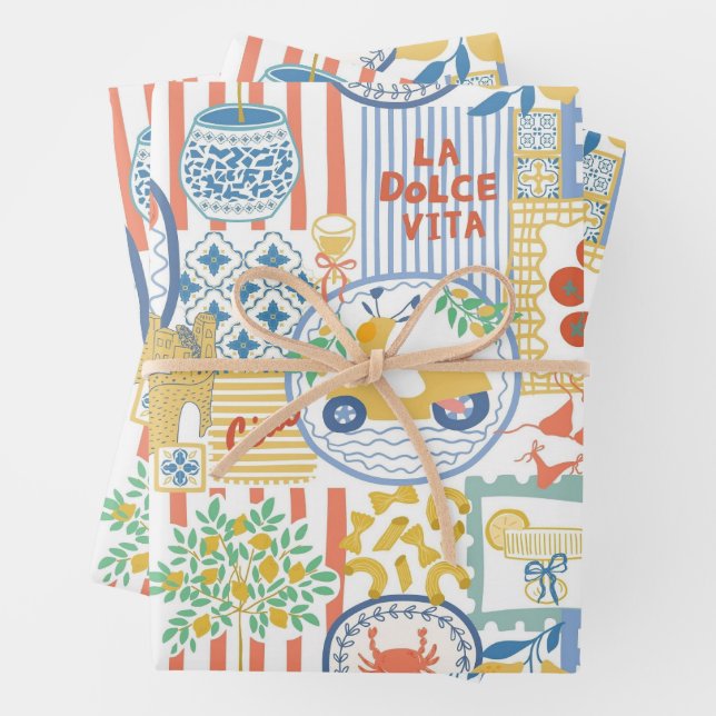 La Dolce Vita Italian Summer Lemons Mediterranean  Wrapping Paper Sheets (In situ)