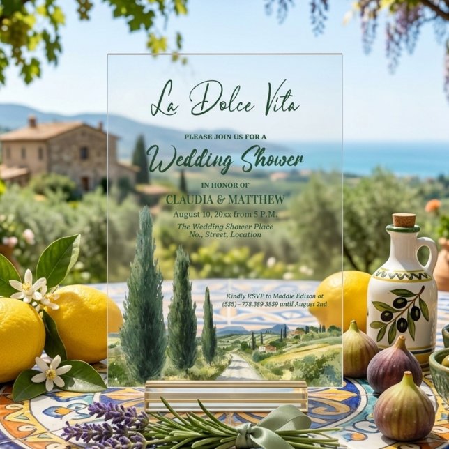 La Dolce Vita Italian View Wedding Shower Acrylic Invitations (Creator Uploaded)