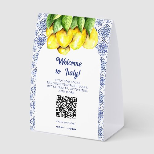 La Dolce Vita Italian Wedding QR Welcome Lemon Paper Table Tent
