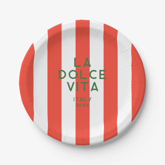 La Dolce Vita Italy Red Cabana Stripes Paper Plates (Front)
