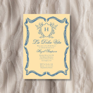 La Dolce Vita Lace Crest Yellow Bridal Shower Invitation