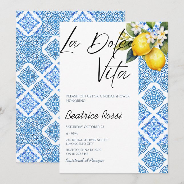 La Dolce Vita Lemon Amalfi Positano Bridal Shower Invitation (Front/Back)