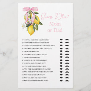 La dolce vita lemon Baby Shower Guess Who Game Flyer