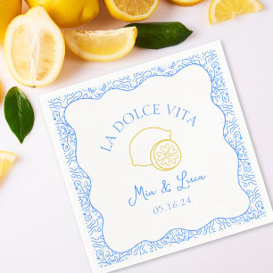  La Dolce Vita Lemon Blue Amalfi Italy Wedding Napkins