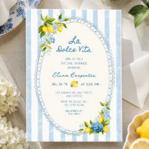 La dolce vita lemon blue hydrangea bridal shower invitation