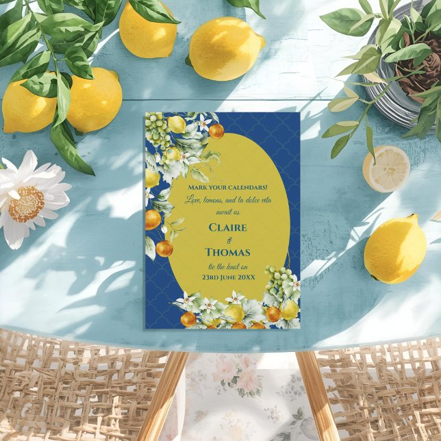 La Dolce Vita Lemon Blue Mediterranean Wedding Save The Date (La Dolce Vita Lemon Blue Mediterranean Wedding Save The Date)