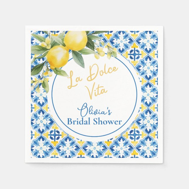 La Dolce Vita Lemon Bridal Shower Napkins (Front)