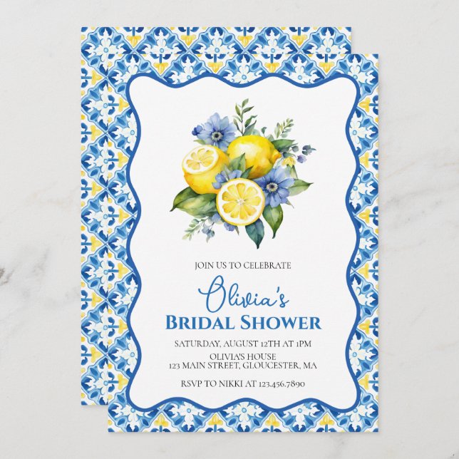 La Dolce Vita Lemon floral Bridal Shower Invitation (Front/Back)
