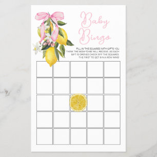 La Dolce Vita Lemon Pink Bow Baby Shower Bingo Flyer