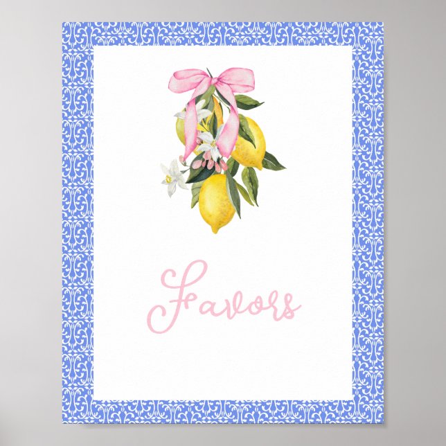 La Dolce Vita Lemon Pink Bow Baby Shower Favors Poster (Front)