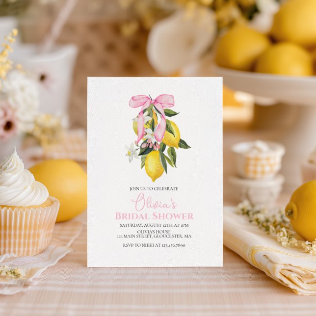 La Dolce Vita Lemon Pink Bow Bridal Shower Invitation (Creator Uploaded)