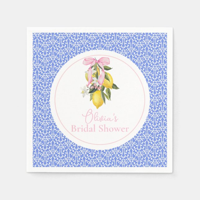 La Dolce Vita Lemon Pink Bow Bridal Shower Napkins (Front)