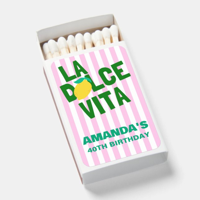 La Dolce Vita Lemon Pink Stripe Matchboxes (Front Open)
