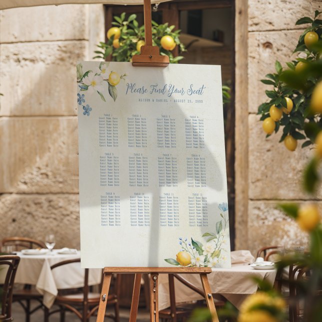 La Dolce Vita Lemon Wedding Seating Chart Foam Board (Guide guests with ease—stylish lemon floral seating chart for wedding receptions.)