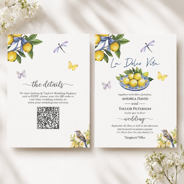La Dolce Vita Lemons Bird All in One Wedding Invitation (Creator Uploaded)