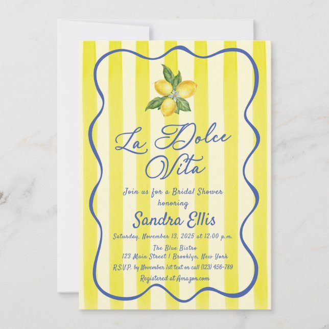 La Dolce Vita Lemons Italian Bridal Shower Invitation (Front)