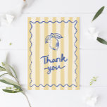 La Dolce Vita Lemons Italian Bridal Shower Thank You Card<br><div class="desc">This thank you card is perfect for a bridal shower with an Italian theme. It features a yellow striped background,  squiggle border,  hand drawn lemon illustration and "thank you" in a doodle script font. The back of the card is editable with your own message.</div>