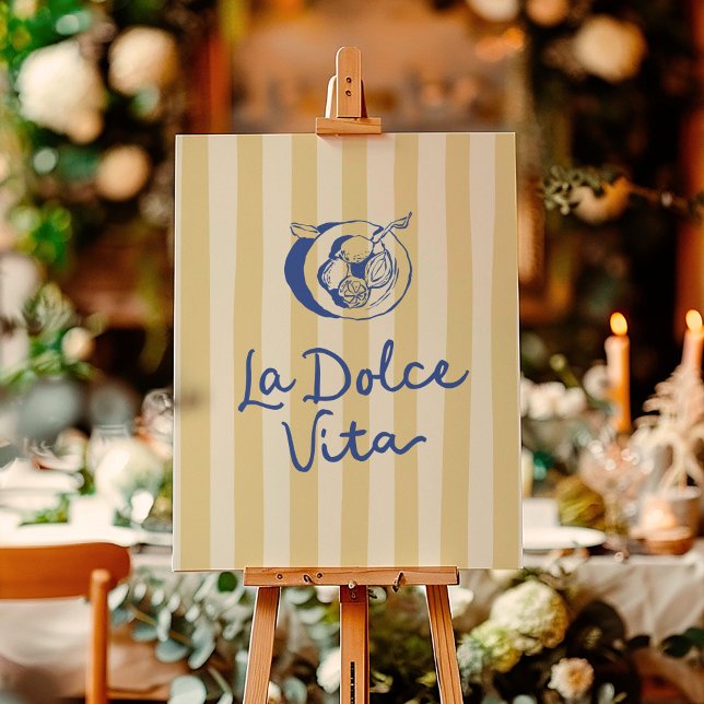 La Dolce Vita Lemons Italian Summer Wedding Sign ("La Dolce Vita" Italian sign with yellow stripes and lemons)