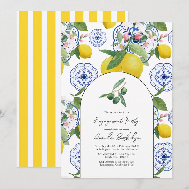 "La Dolce Vita" Mediterranean Engagement Party Invitation (Front/Back)