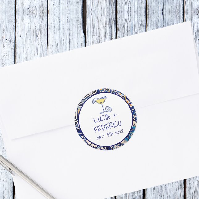 La Dolce Vita mediterranean Italian blue tile Classic Round Sticker (Creator Uploaded)