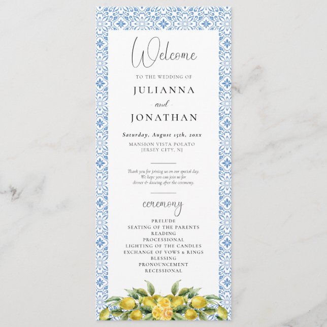 La Dolce Vita - Mediterranean Wedding Program (Front)