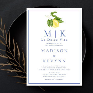 La Dolce Vita Orange and Blue Classic Wedding Invitation