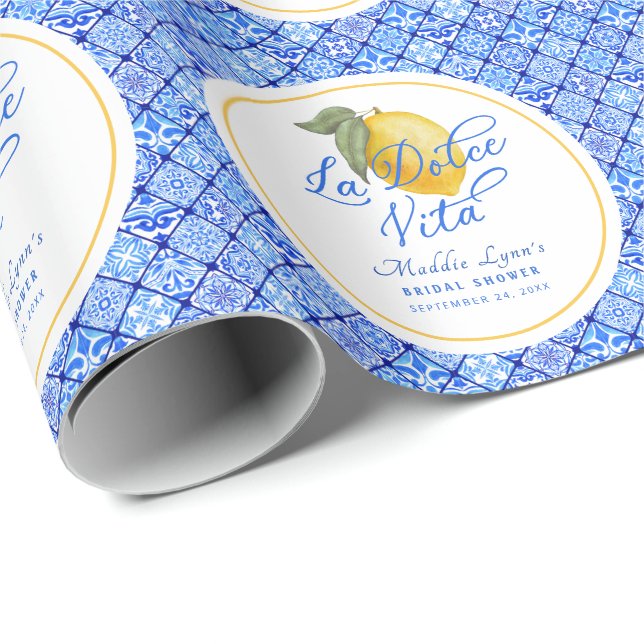 La Dolce Vita Personalized Bridal Shower Wrapping Paper (Roll Corner)