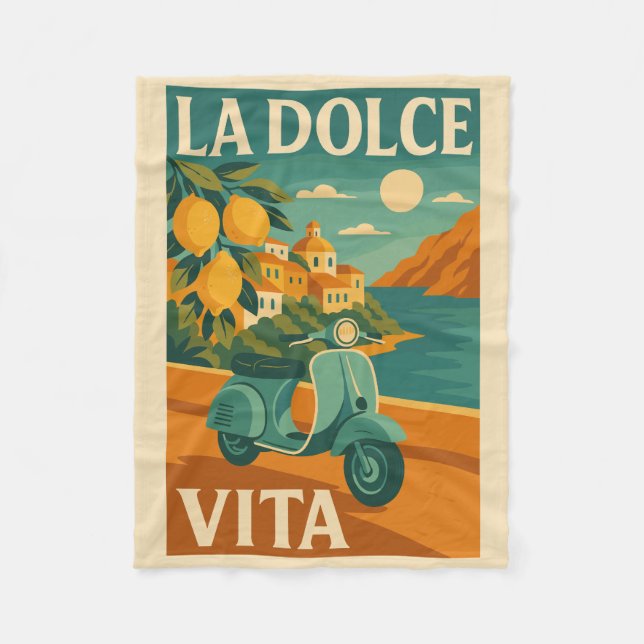 La Dolce Vita – Retro Italian Coast Travel Poster Fleece Blanket (Front)