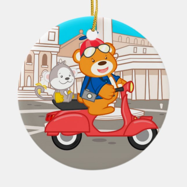 La Dolce Vita Romana - Nano Bear & Junior Monkey Ceramic Ornament (Front)