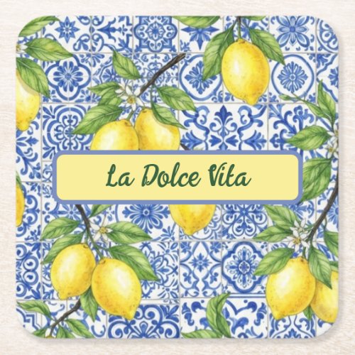 La Dolce Vita Sicily, Limoncello Party Decor Square Paper Coaster