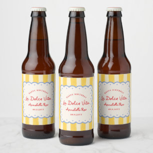 La Dolce Vita Striped Italian Birthday Custom Name Beer Bottle Label