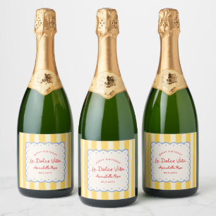 La Dolce Vita Striped Italian Birthday Custom Name Sparkling Wine Label
