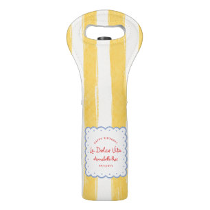 La Dolce Vita Striped Italian Birthday Custom Name Wine Bag