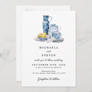 La Dolce Vita Style Watercolor Photo Wedding Invitation