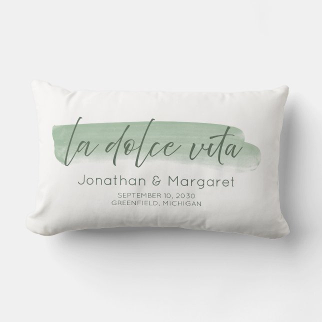 La Dolce Vita - The Sweet Life in Sage Green Lumbar Pillow (Front)