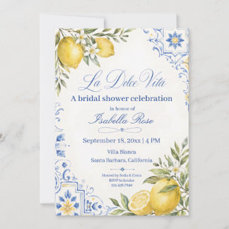 La Dolce Vita Watercolor Lemon Bridal Shower Invitation