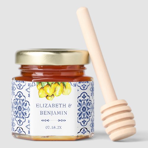 La Dolce Vita Wedding Lemon Mediterranean Blue Honey Jar Favors