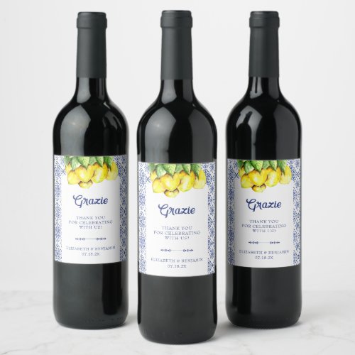 La Dolce Vita Wedding Lemon Mediterranean Blue Wine Label