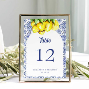 La Dolce Vita Wedding Mediterranean Blue Lemon Table Number