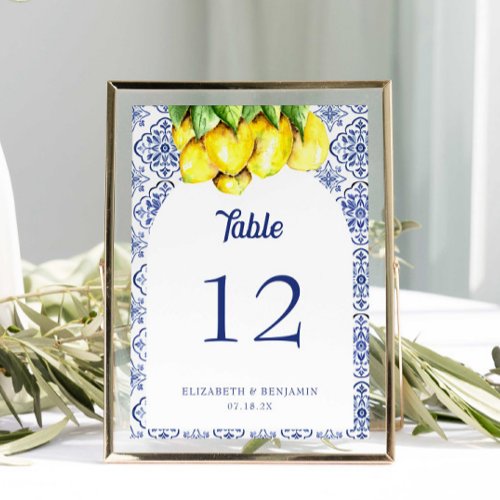 La Dolce Vita Wedding Mediterranean Blue Lemon Table Number
