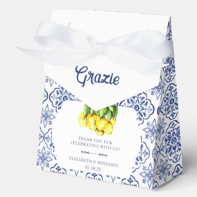 La Dolce Vita Wedding Mediterranean Blue Lemons Favor Boxes (Front)