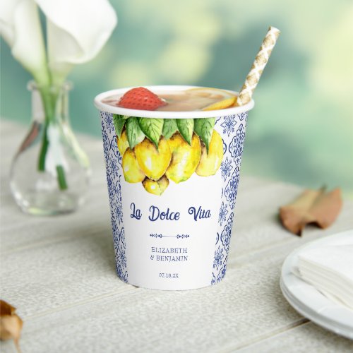 La Dolce Vita Wedding Mediterranean Blue Tiles Paper Cups