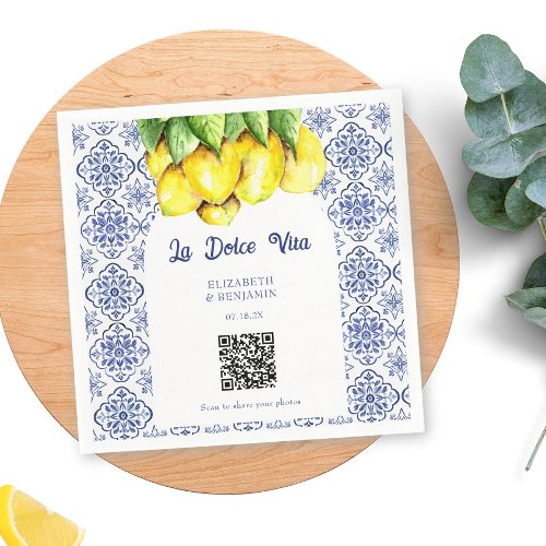 La Dolce Vita Wedding Mediterranean Photo Share QR Napkins